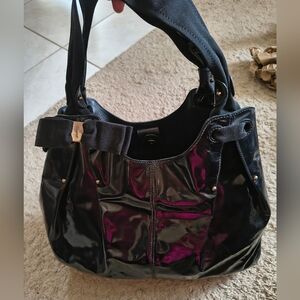 Salvatore Ferragamo Black Patent Leather Lady Bow Shoulder Bag